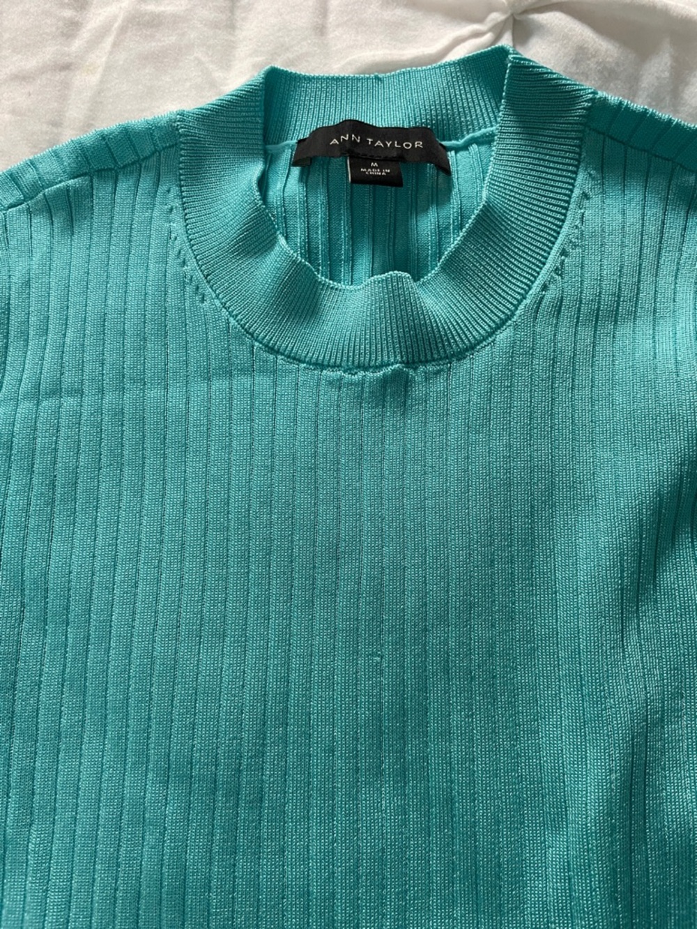 Ann Taylor Ribbed Short Sleeve Top in Teal - Picture 5 of 6